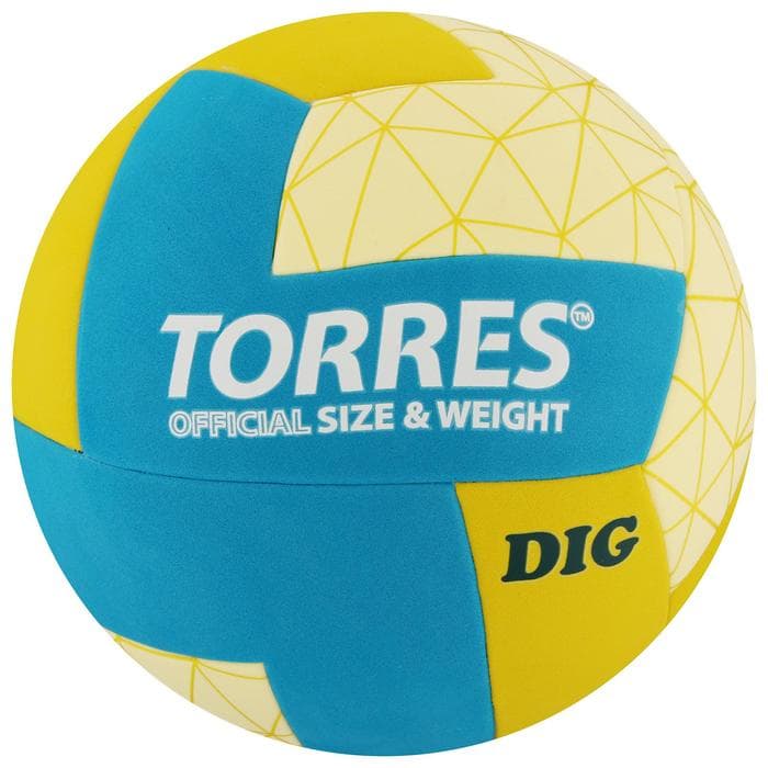 Мяч волейбольный TORRES Dig, V22345, размер 5, ТПЕ, бутиловая камера, клееный, МИКС