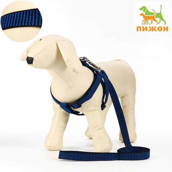 Комплект амуниции рельефный, поводок 120×2 см, ОГ 44-50 см, сине-чёрный