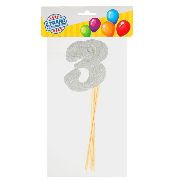 Топпер для торта «Цифра 3», набор 6 шт., МИКС