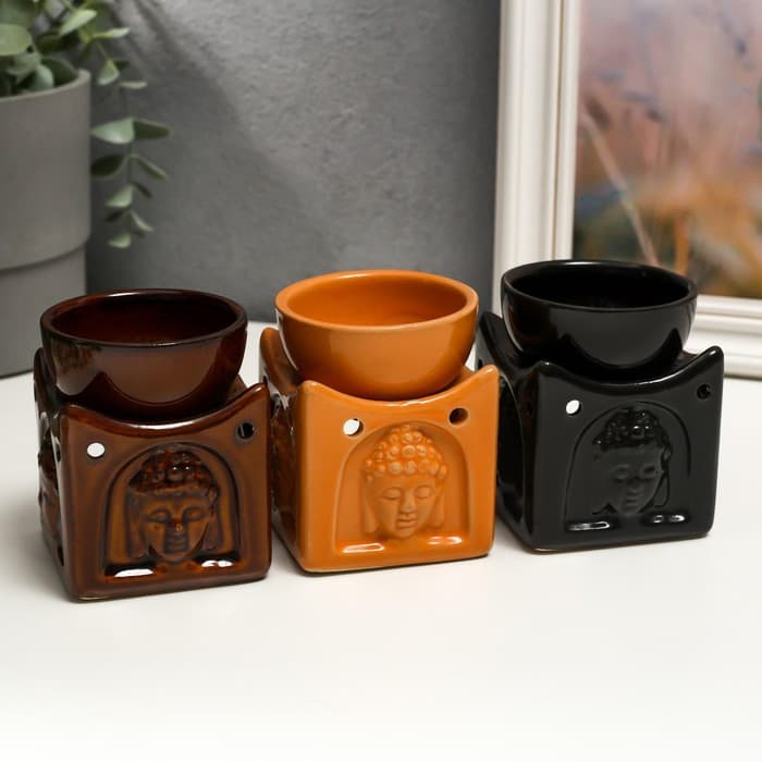 Аромалампа для эфирных масел «Голова Будды на кубе», керамика, 8.4×6.8×6.8 см, МИКС