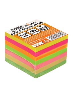 Блок с липким краем, 51×51 мм, 400 листов, пастель/флуоресцентный, 7 цветов