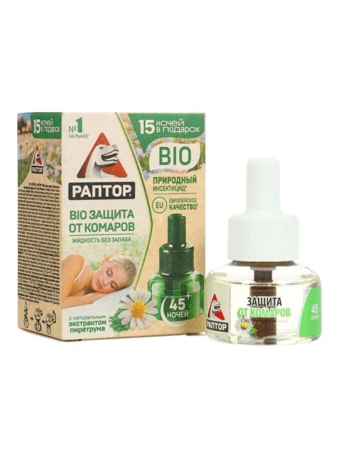 Дополнительный флакон-жидкость от комаров «Раптор», с экстрактом ромашки, 45 ночей