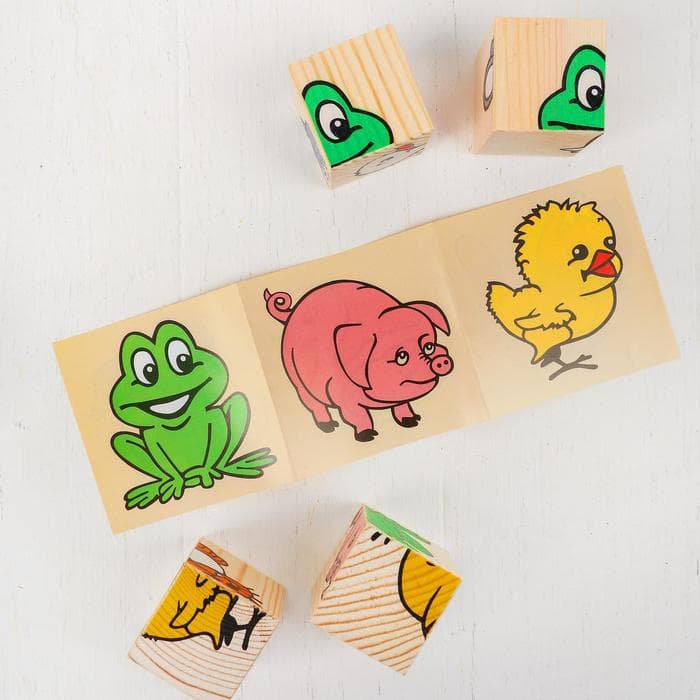 Кубики детские «Животные» деревянные, 4 детали