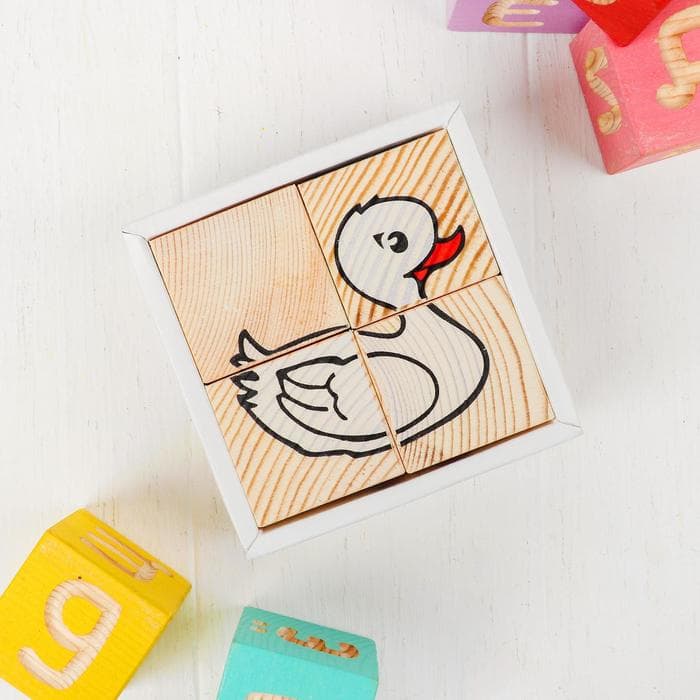 Кубики детские «Животные» деревянные, 4 детали