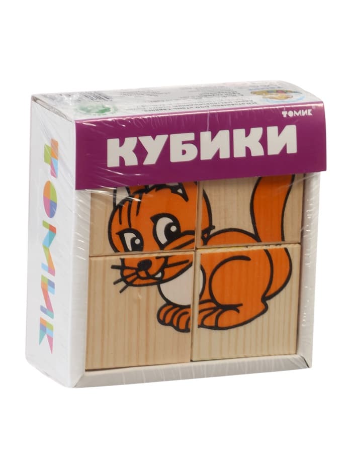 Кубики детские «Животные» деревянные, 4 детали