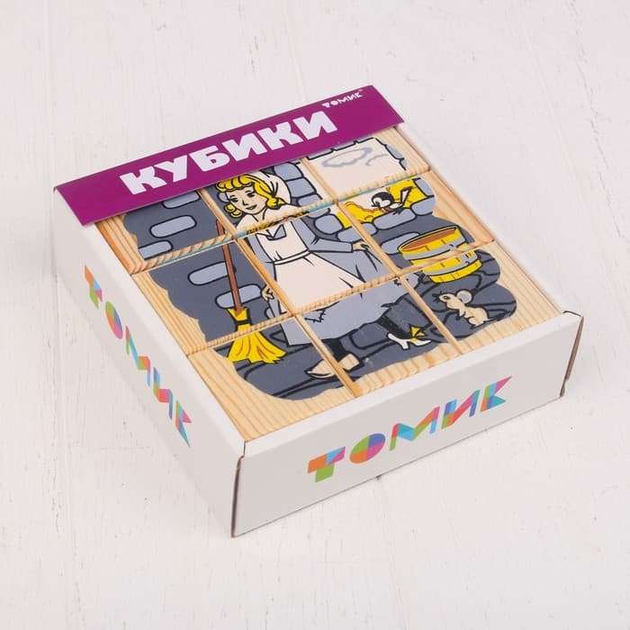 Кубики детские «Герои сказок» деревянные, 9 деталей