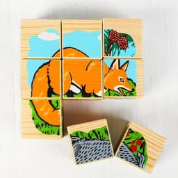 Кубики детские «Животные леса» деревянные, 9 деталей