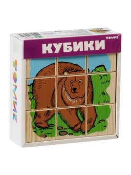Кубики детские «Животные леса» деревянные, 9 деталей