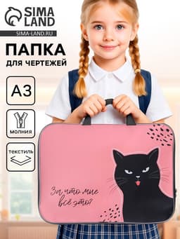 Папка с ручками, А3, текстильная, 47×35×2 см «Котик»