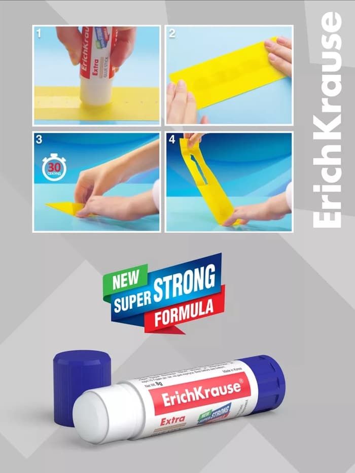 Клей-карандаш, ErichKrause Extra PVP, усиленный, 8 г