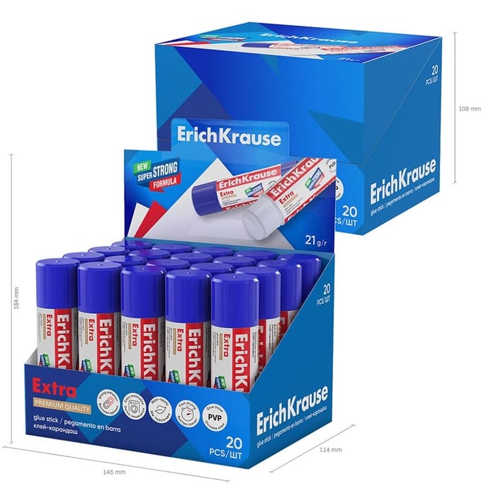 Клей-карандаш, ErichKrause Extra, усиленный, 21 г