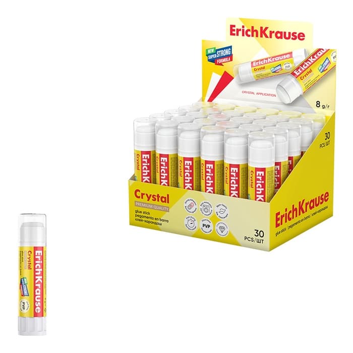 Клей-карандаш ErichKrause Crystal PVP, прозрачный, 8 г