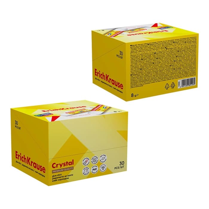 Клей-карандаш ErichKrause Crystal PVP, прозрачный, 8 г