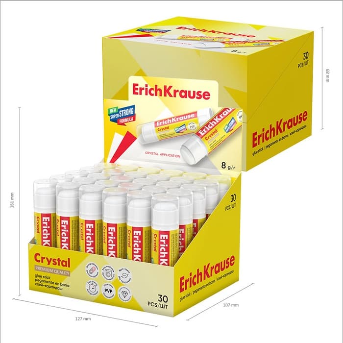 Клей-карандаш ErichKrause Crystal PVP, прозрачный, 8 г