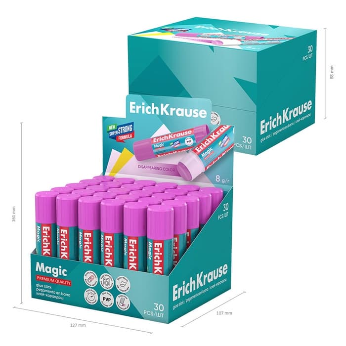 Клей-карандаш, ErichKrause Magic PVP, обесцвечивающийся, 8 г