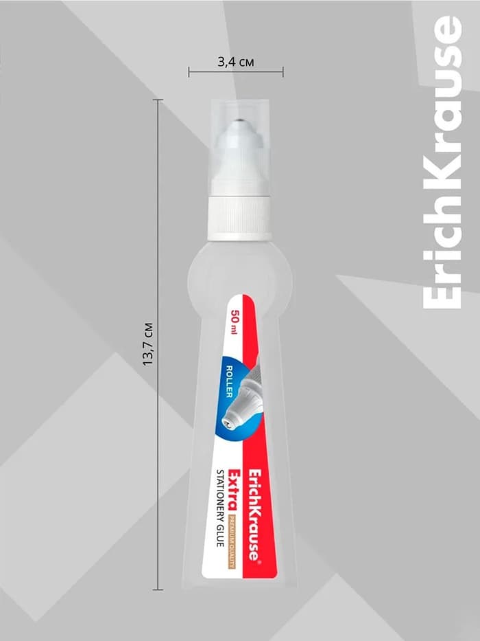 Клей-роллер канцелярский ErichKrause, 50 мл, с роликовым аппликатором, подходит для бумаги, картона и ткани, морозостойкий