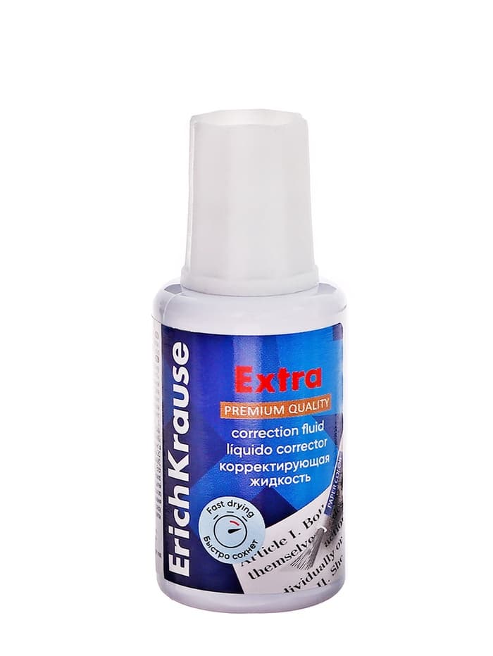 Корректирующая жидкость 20 мл, ErichKrause Extra, на основе растворителя, кисть