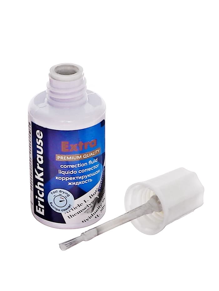 Корректирующая жидкость 20 мл, ErichKrause Extra, на основе растворителя, кисть