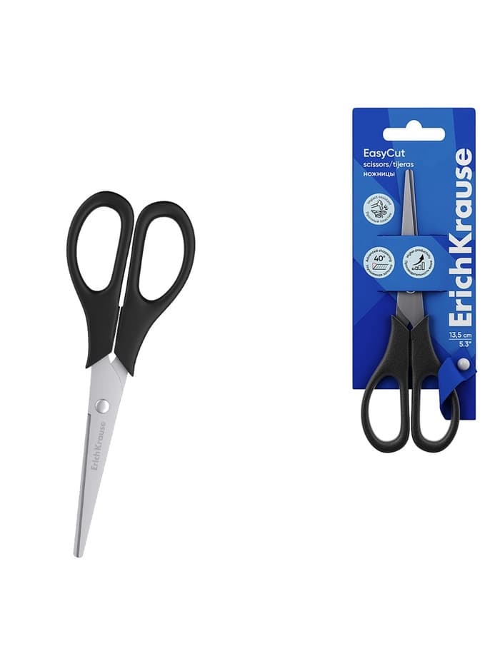 Ножницы ErichKrause Standard, 13.5 см, лезвия из нержавеющей стали, ударопрочный пластик, блистер, чёрные