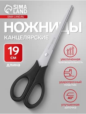Ножницы ErichKrause Standard, 19 см, двойная заточка, нержавеющие лезвия, ударопрочный пластик, блистер, чёрные