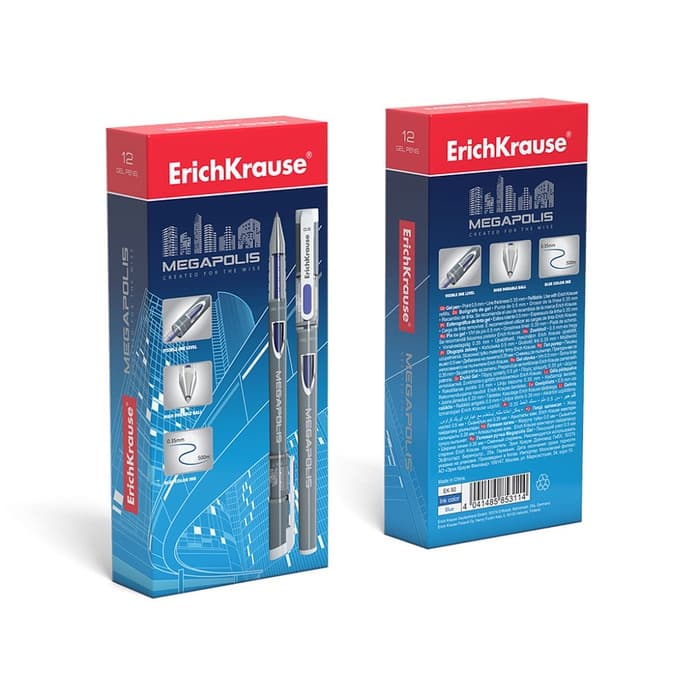 Ручка гелевая ErichKrause. MEGAPOLIS GEL, синий стержень, узел 0.5 мм
