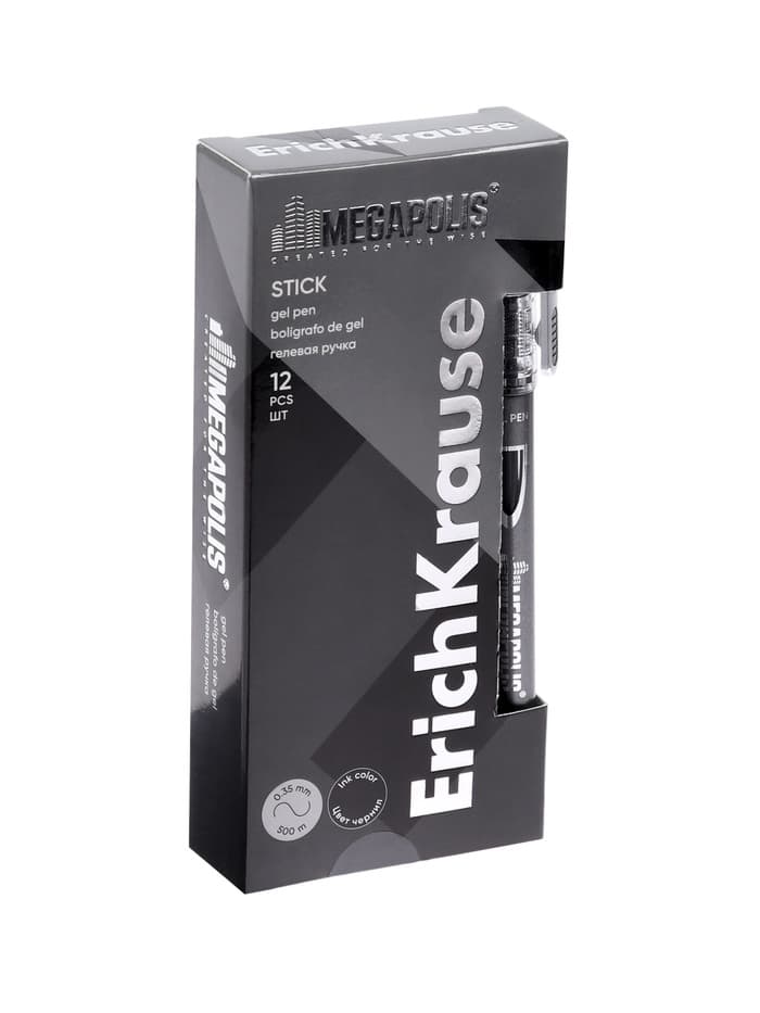 Ручка гелевая ErichKrause Megapolis Gel, чернила чёрные, узел 0.5 мм, длина линии письма 500 метров