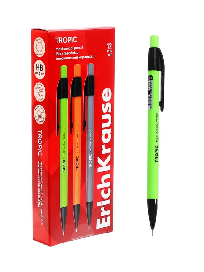 Карандаш механический ErichKrause. Tropic, толщина грифеля 0.5 мм, НВ, МИКС