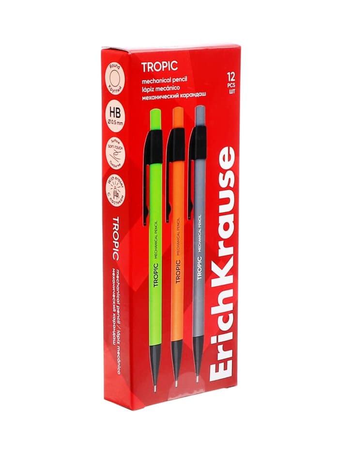 Карандаш механический ErichKrause. Tropic, толщина грифеля 0.5 мм, НВ, МИКС