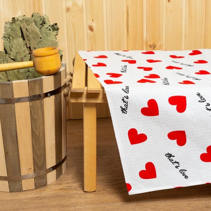 Простыня для бани «Этель. Сердечки» 150×180±5 см, 100% хлопок, вафельное полотно, 160 г/м²