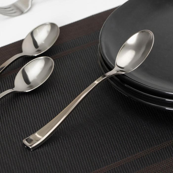 Ложка одноразовая, пластик,17.5 см, столовая, серебристая