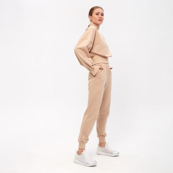Костюм женский (свитшот, брюки) MINAKU: Casual Collection, размер 44, бежевый