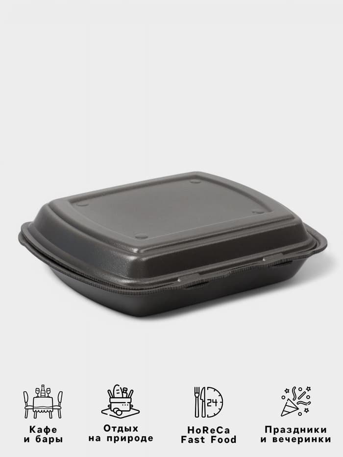 Ланч - бокс одноразовый, 24.7×20.6×7 см, 1 секция, чёрный