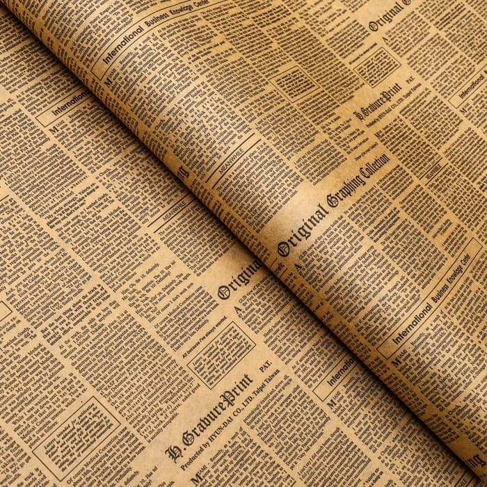 Бумага крафт, двусторонняя, чёрный - газета, 0.68×10 ±5% м