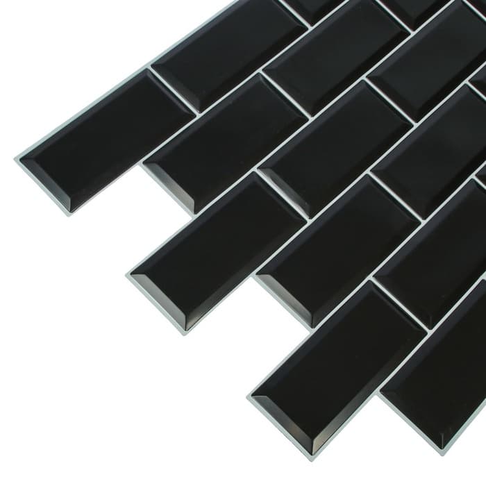 Стеновая панель ПВХ «Блок», 962×484 мм, цвет чёрный, белый шов