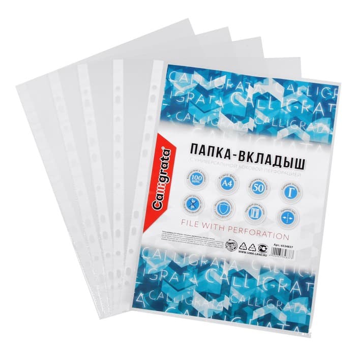 Файл - вкладыш Calligrata, А4, глянцевый, вертикальный, 100 штук, эконом