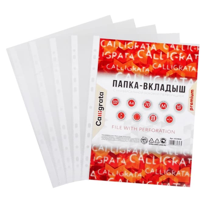 Файл - вкладыш Calligrata, А4, 60 мкм, плотные, матовый, вертикальный, 100 штук