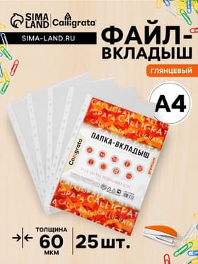 Файл-вкладыш А4, 60 мкм, Calligrata, плотные, глянцевый, вертикальный, 25 штук