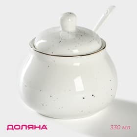 Сахарница с ложкой Доляна «Млечный путь», 330 мл, фарфор, белая в крапинку