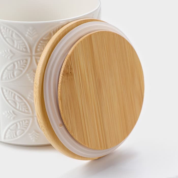 Банка для хранения сыпучих продуктов BellaTenero, 660 мл, d=10.5 см, с бамбуковой крышкой, фарфор, белая