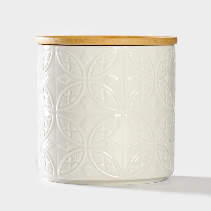 Банка для хранения сыпучих продуктов BellaTenero, 660 мл, d=10.5 см, с бамбуковой крышкой, фарфор, белая