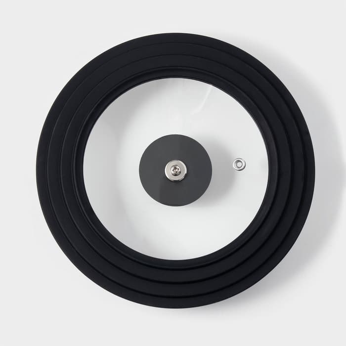 Крышка для сковороды и кастрюли Доляна, универсальная, d=16/18/20 см, с силиконовым ободком и ручкой, стекло, чёрная