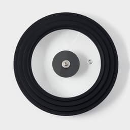 Крышка для сковороды и кастрюли Доляна, универсальная, d=16/18/20 см, с силиконовым ободком и ручкой, стекло, чёрная