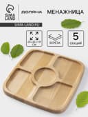 Менажница Доляна, 25×25×1.8 см, 5 секций, квадратная, дерево берёза