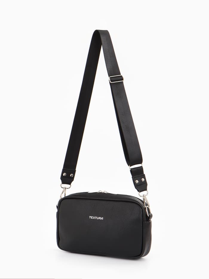 Сумка женская кросс-боди TEXTURA на молнии, 25×6×14 см, чёрная