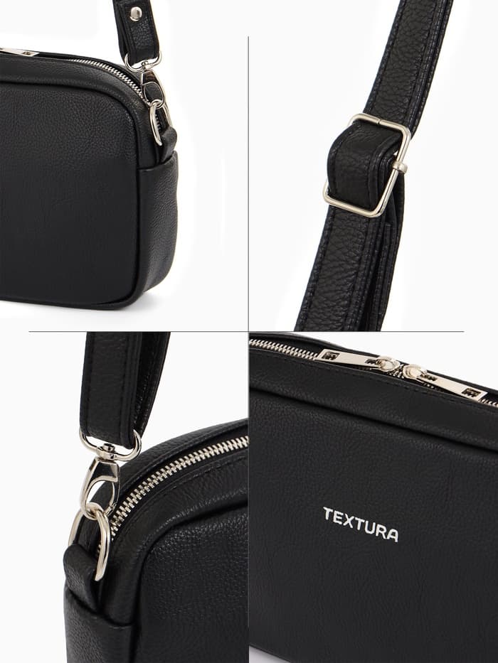 Сумка женская кросс-боди TEXTURA на молнии, 25×6×14 см, чёрная