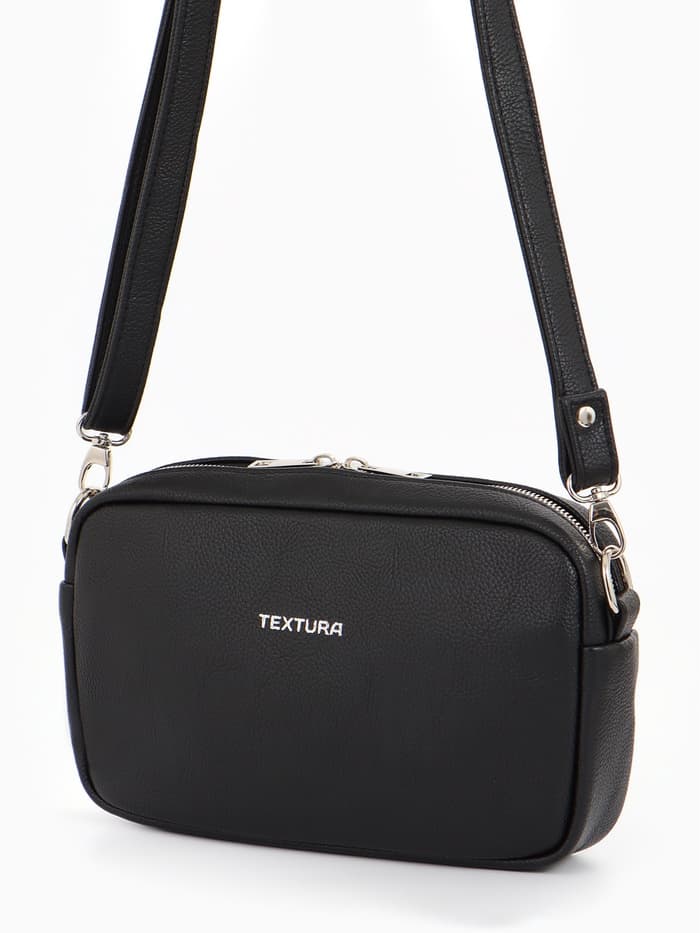 Сумка женская кросс-боди TEXTURA на молнии, 25×6×14 см, чёрная