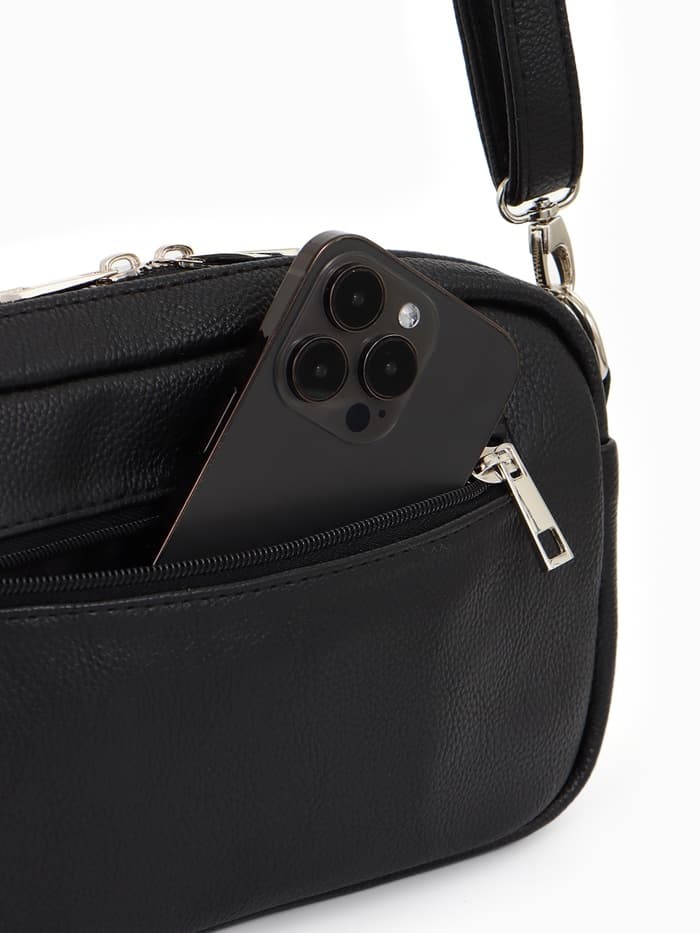 Сумка женская кросс-боди TEXTURA на молнии, 25×6×14 см, чёрная