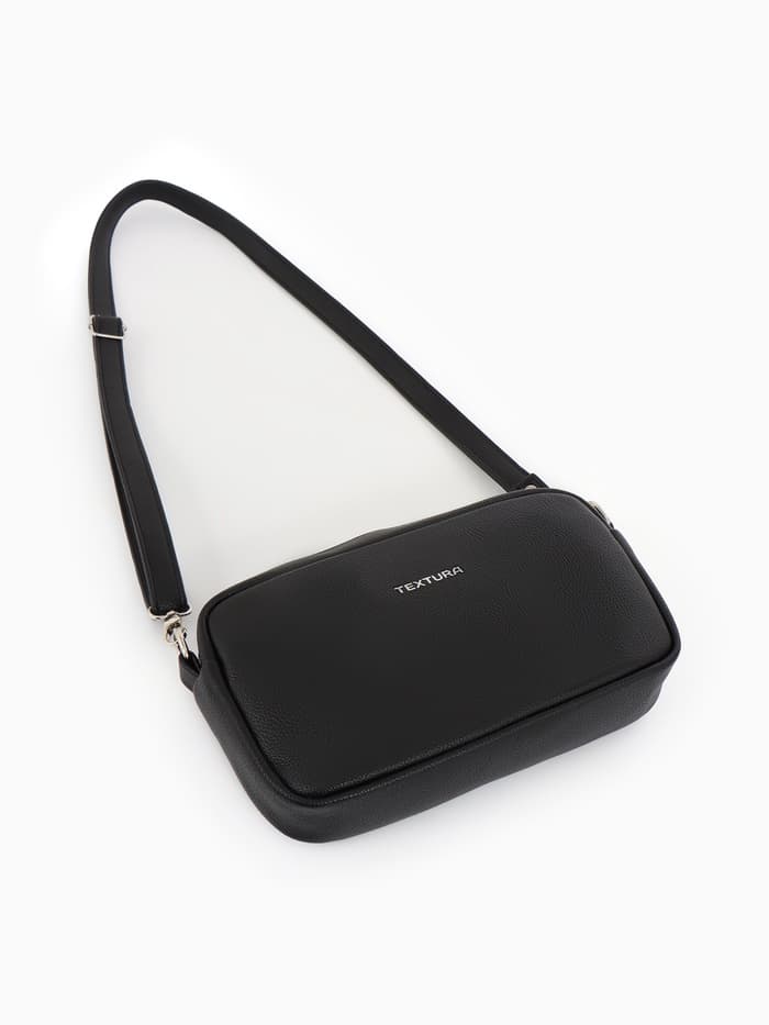 Сумка женская кросс-боди TEXTURA на молнии, 25×6×14 см, чёрная