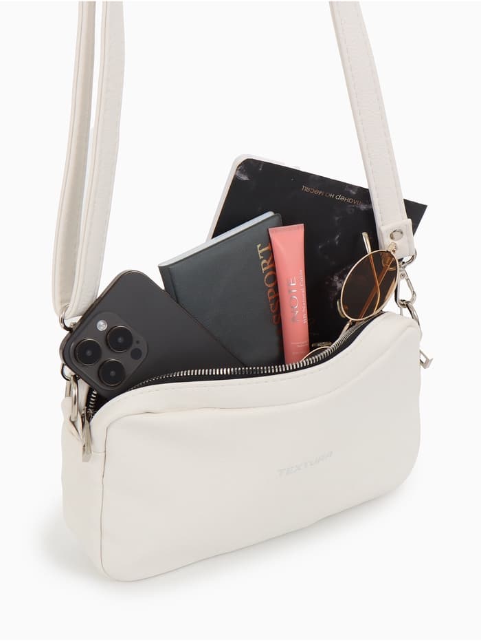 Сумка женская кросс-боди TEXTURA на молнии, 25×6×14 см, белая