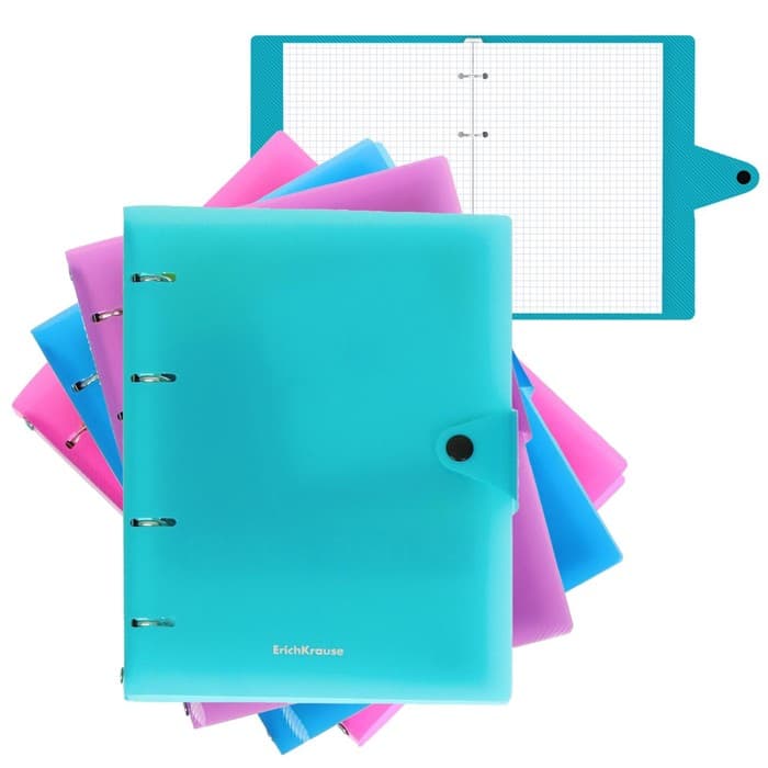 Тетрадь на кольцах А5 80 листов в клетку ErichKrause Glance Vivid, пластиковая обложка, блок офсет 100% белизна, МИКС